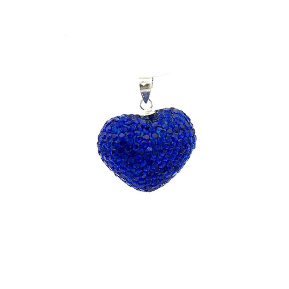 Unbranded Jewelry - 925 Sterling Silver Pendant Crystals Large Blue Heart